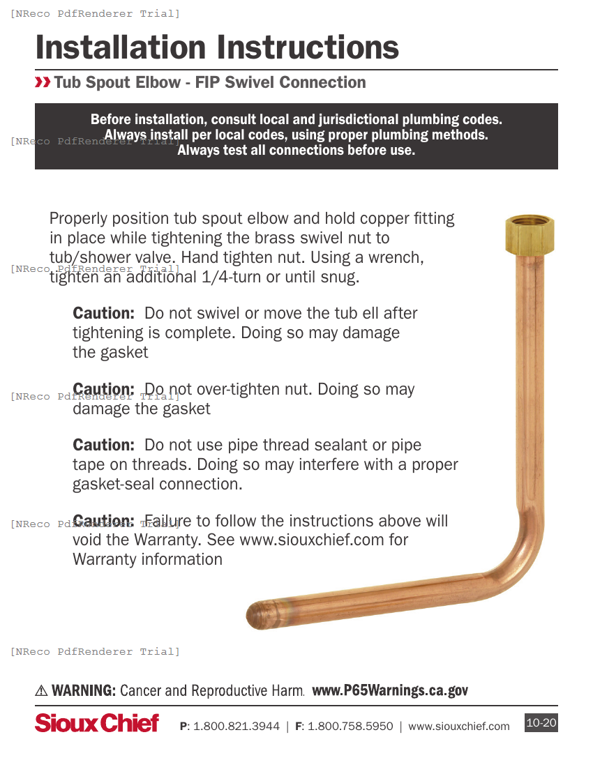 613 SERIES - FIP TUB SPOUT ELBOW - INSTRUCTION SHEET.PDF Technical Document